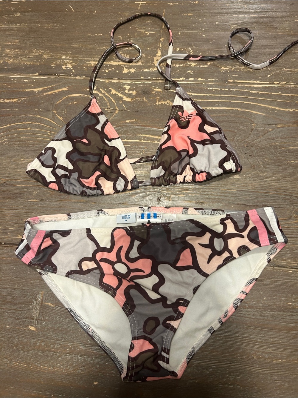 adidas Pink, Brown & Gray Camo Floral Bikini Set